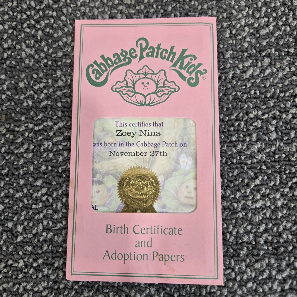 Cabbage Patch Kids Birth Certificate Adoption Papers Zoey Nina November 27